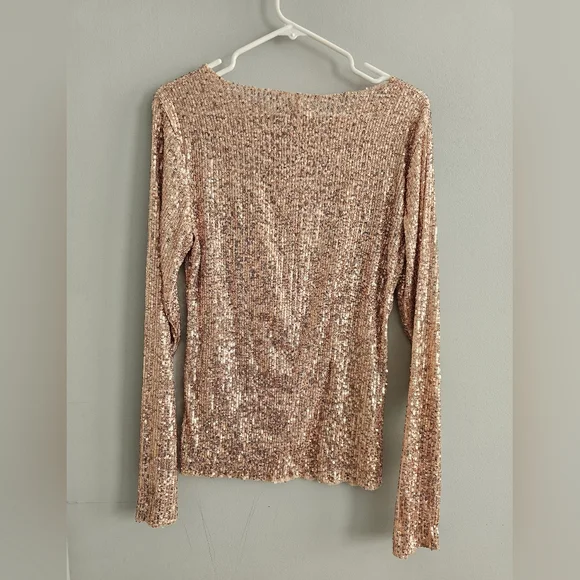 Free People Sequin Long Sleeve Top | Rose Gold | Medium - Picture 3 of 3